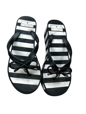 kate spade Black & White Striped Bow wedge Sandals